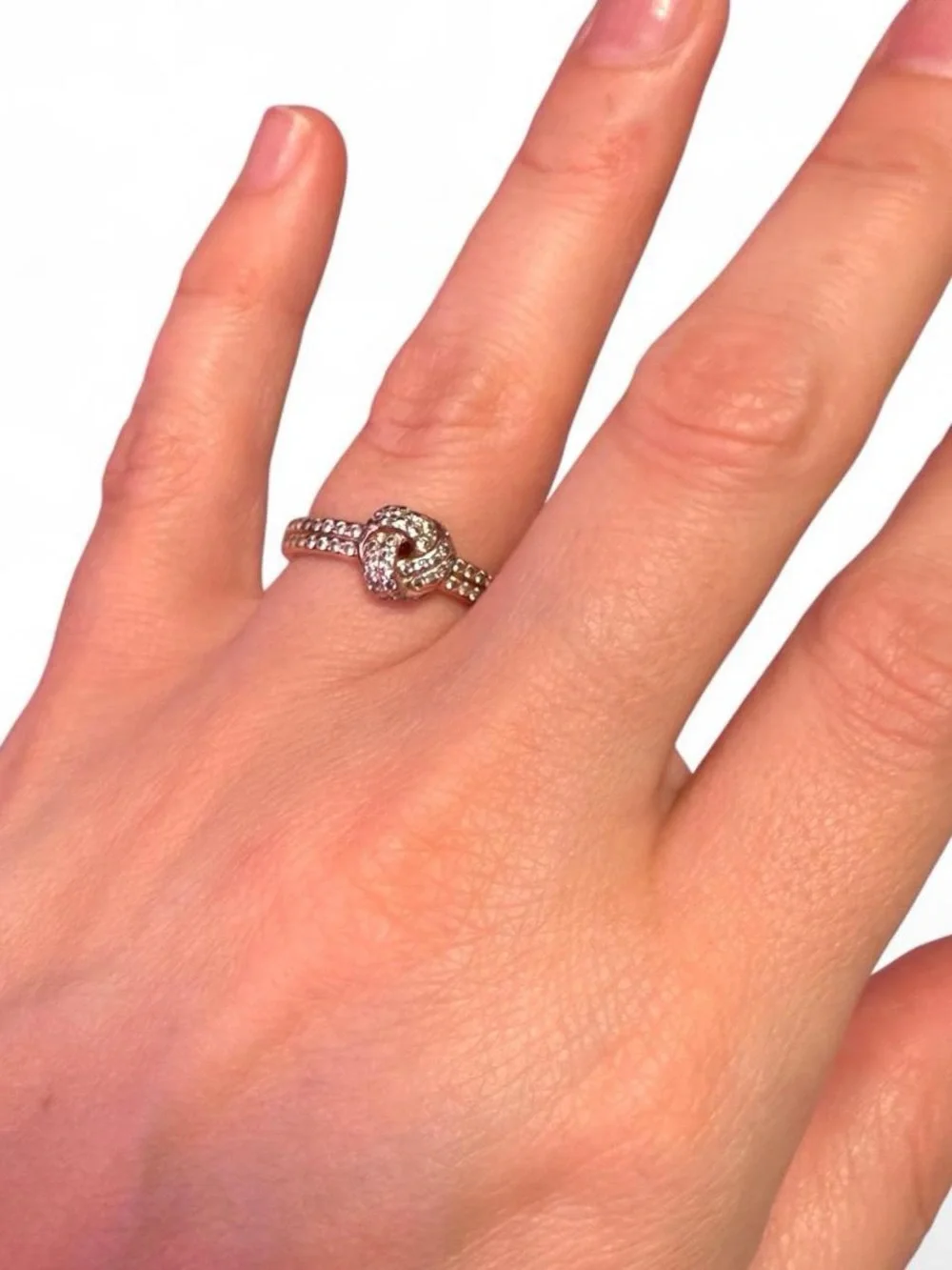 Pandora gold tone CZ Swirl Ring love knot